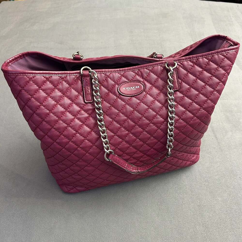 Coach Purple Quilted Metro Large Coated Canvas Chain Tote Bag